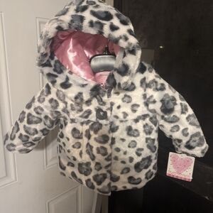 Infant 18m Leopard Print Hooded Soft And Silky Baby Coat Play Town Nwt